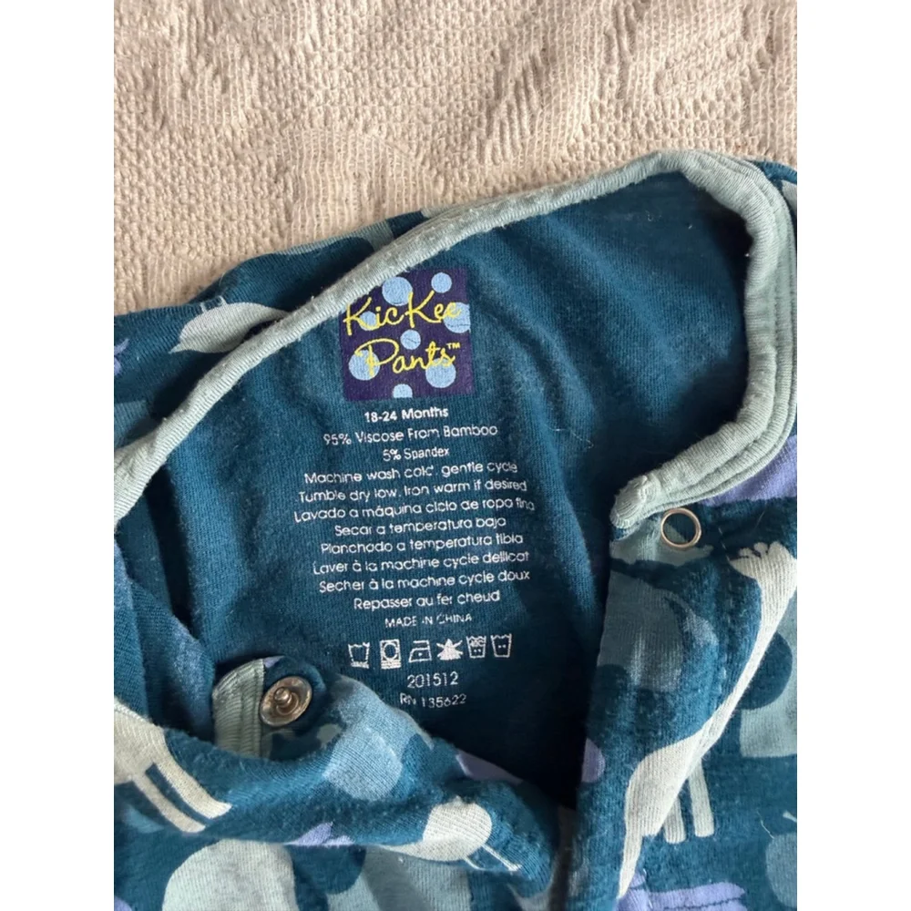 Baby KicKee Pants Blue Gray Animal Print Footie 18-24 Months